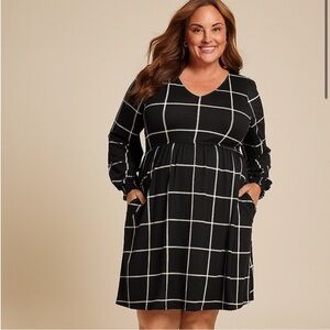 Long sleeve mini checker dress